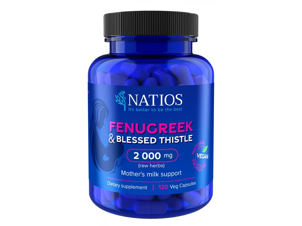 NATIOS Fenugreek & Blessed Thistle, Pískavice & Benedikt, 2000 mg, 120 veg. kapslí