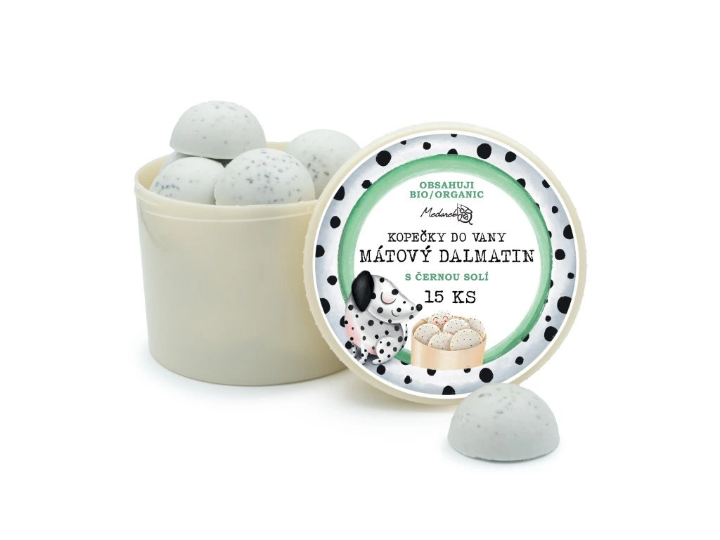 MEDAREK Kopečky do vany MÁTOVÝ DALMATIN - s černou solí (15 kopečků) - EXPIRACE 10/26 - SLEVA 15%