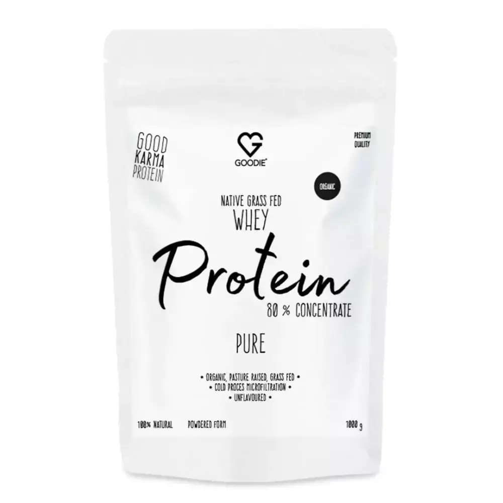 GOODIE Nativní syrovátkový protein BIO GrassFed - Bez příchutě / 100% čistý - Organic GrassFed Native Whey protein (1000g)
