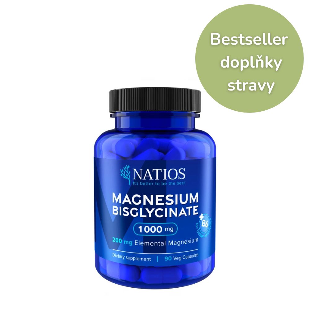 NATIOS Magnesium Bisglycinate 1000 mg + B6, 90 veg. kapslí, (elem. hořčík 200 mg) 