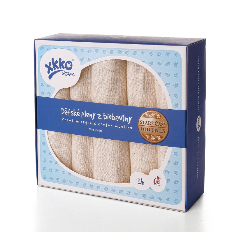 XKKO Dětské pleny z biobavlny Organic - Staré časy Natural (70x70cm)