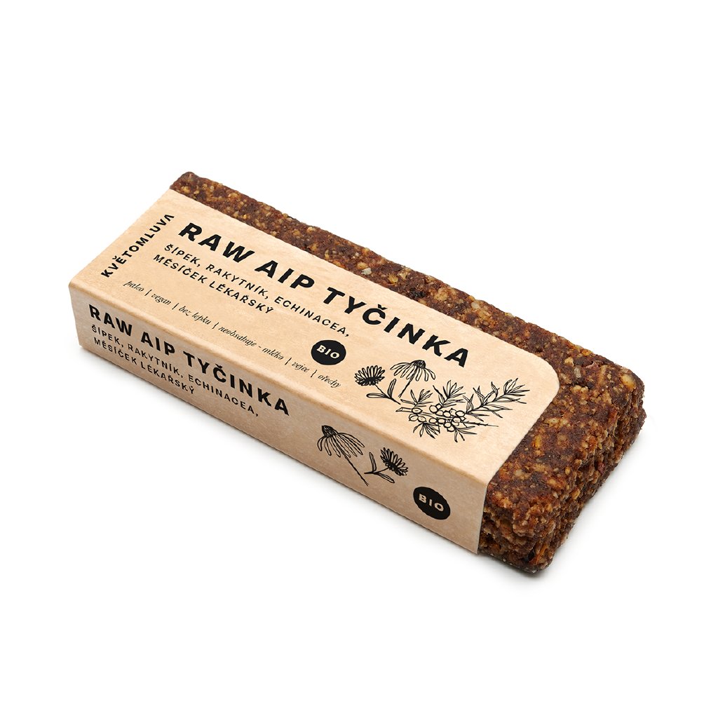 KVĚTOMLUVA RAW tyčinka – šípek, rakytník, echinacea, měsíček lékařský BIO (55g)