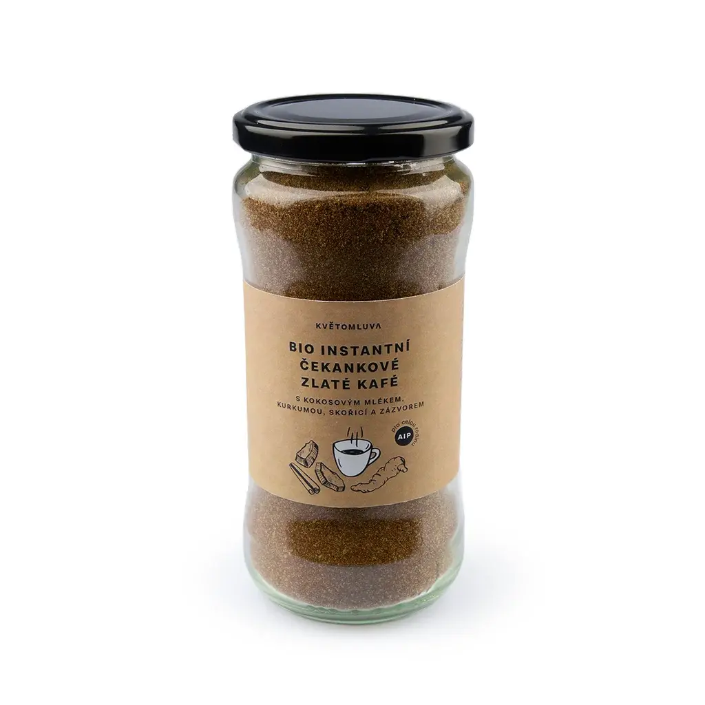KVĚTOMLUVA BIO Instantní čekankové zlaté kafé s kokosovým mlékem, kurkumou a skořicí (115g)