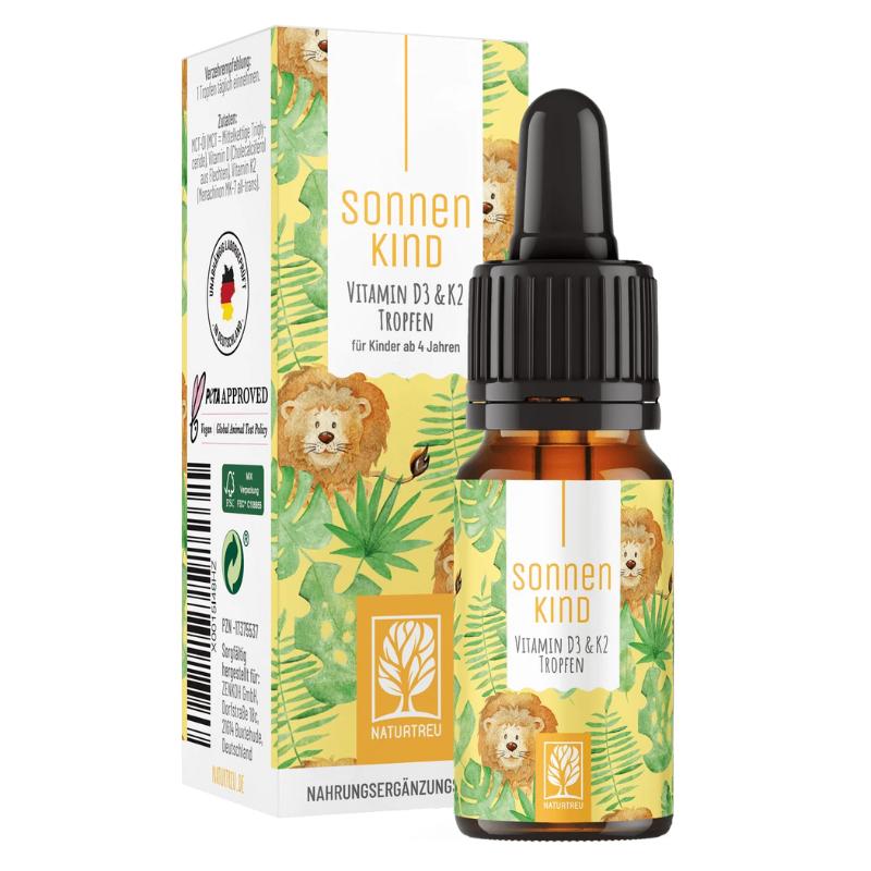 Naturtreu Vitamín D3 (500 IU)+K2 kapky pro děti od 4 let Sonnenknirps (10ml)