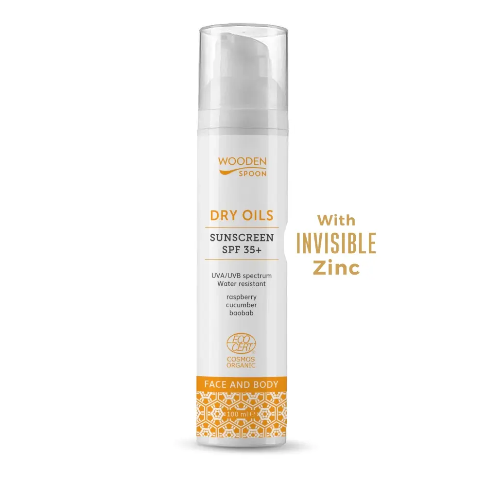 Wooden Spoon Opalovací mléko na obličej a tělo se suchými oleji SPF 35+ (100ml)