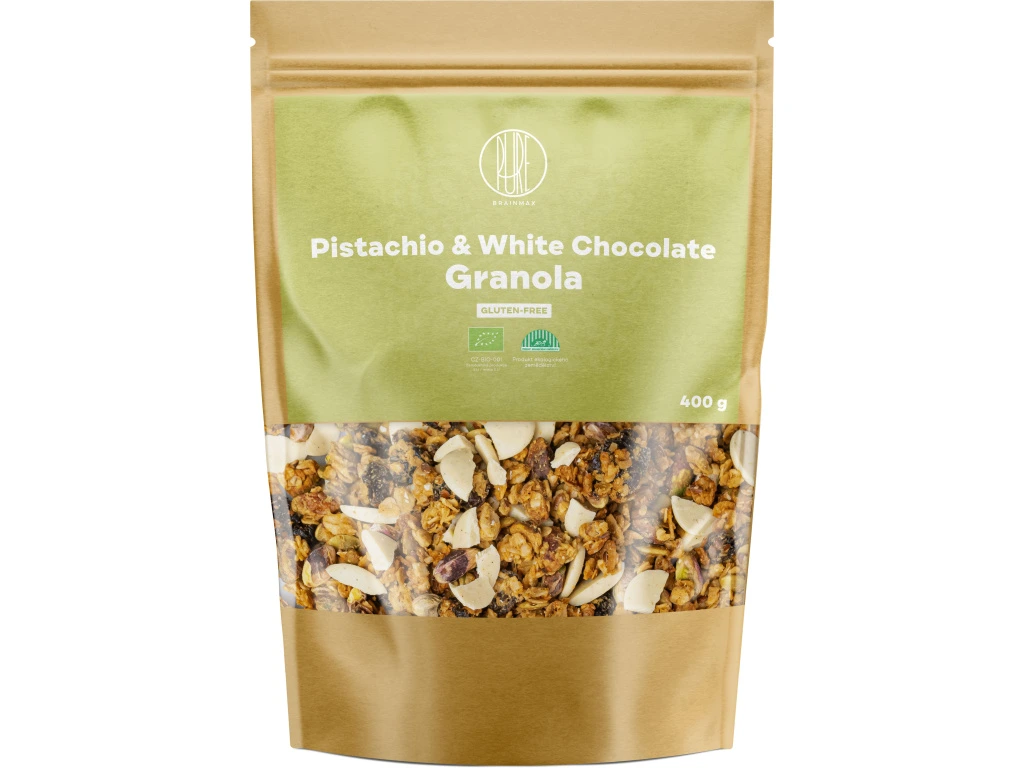 BrainMax Pure Pistachio & White Chocolate Granola, pistácie a bílá čokoláda BIO (400g)