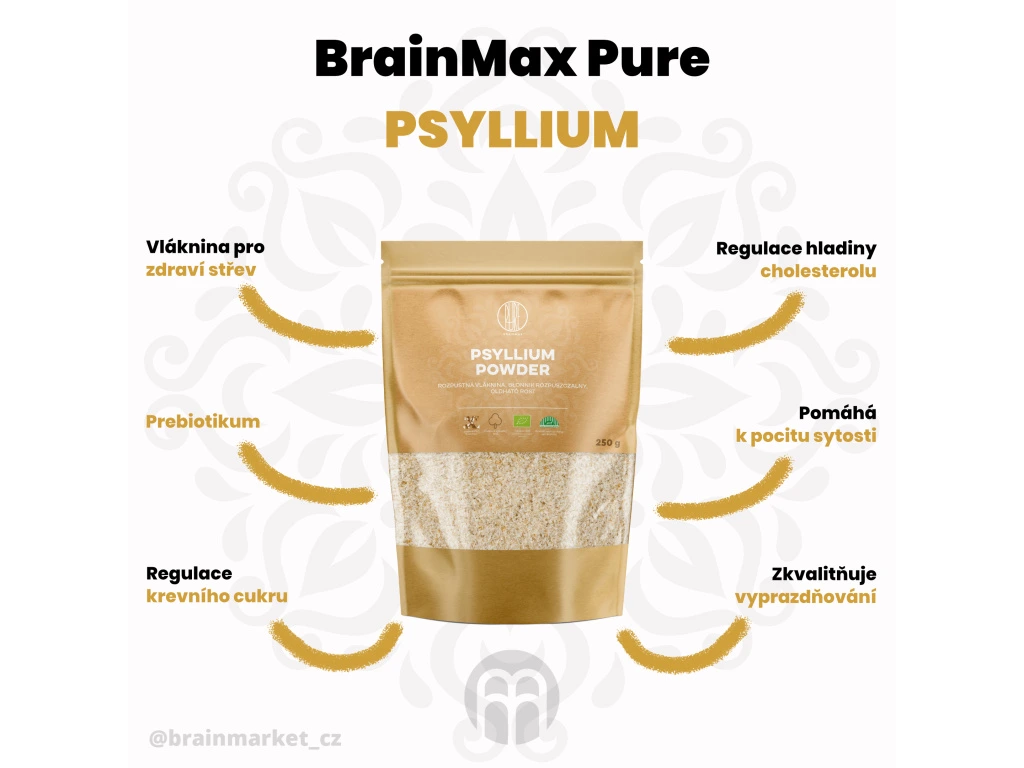 BrainMax Pure Psyllium, rozpustná vláknina BIO (250g)