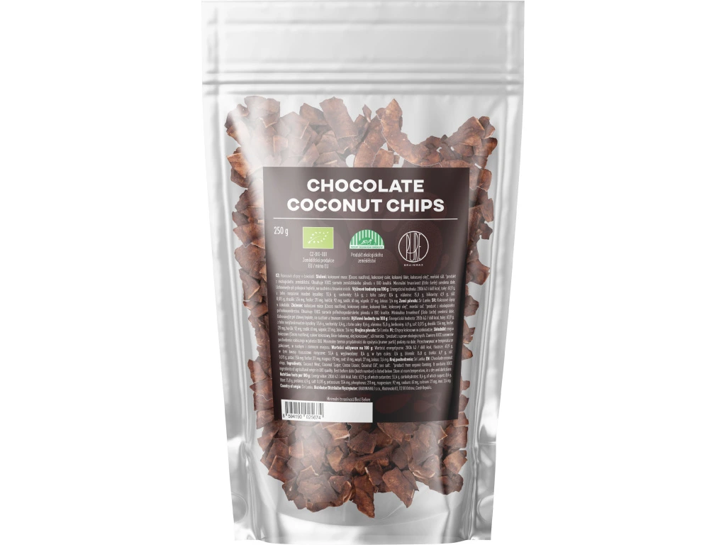 BrainMax Pure Chocolate Coconut chips, Kokosové chipsy v čokoládě BIO (250g)
