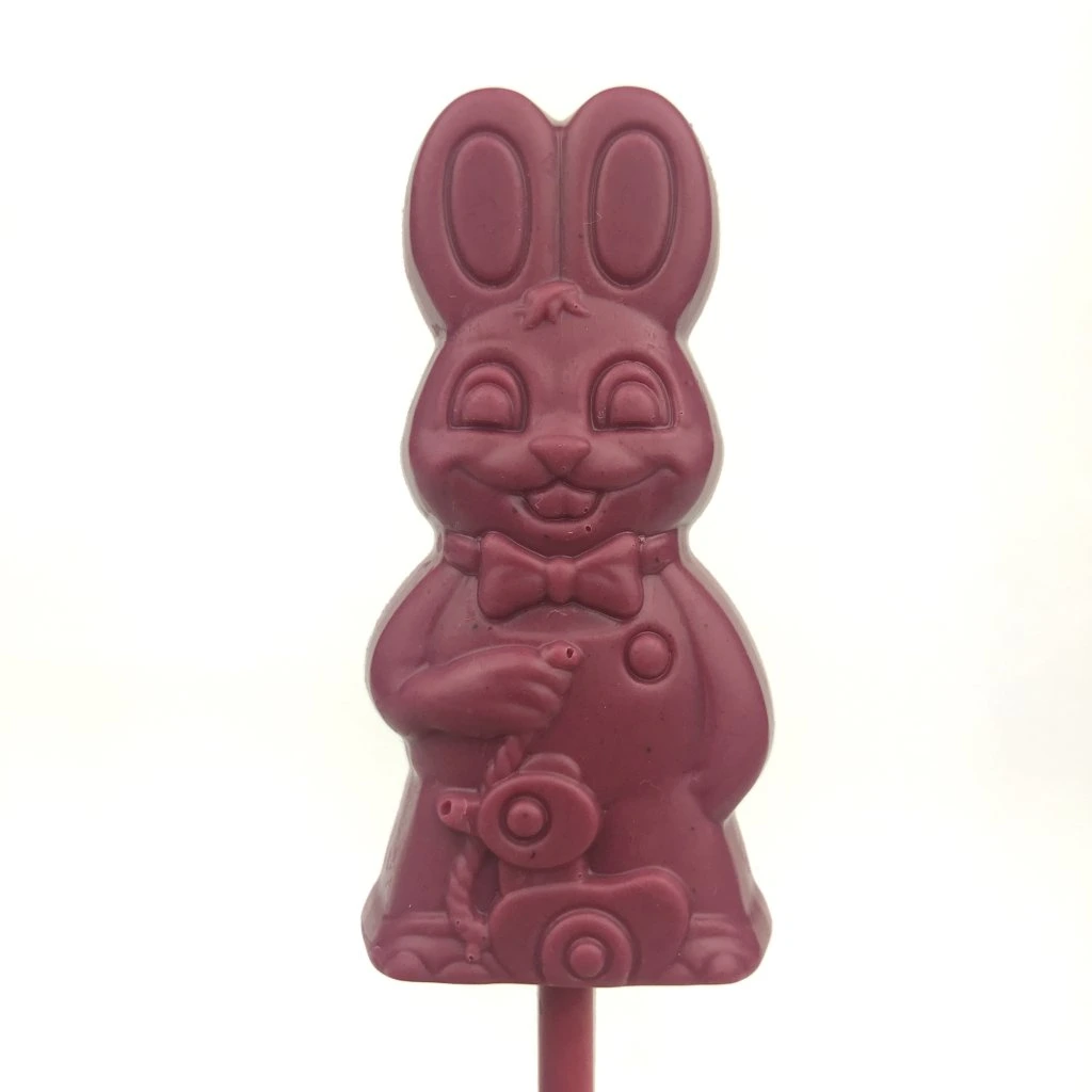 Herůfek Čokoládové lízátko "zajíček", malinová 48% bílá čokoláda bio (20g)