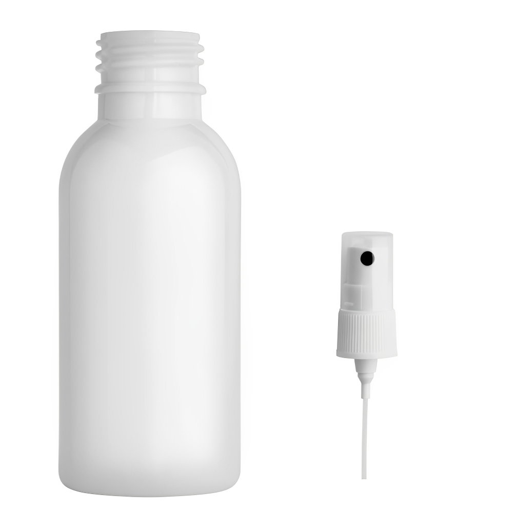 Plastová lahvička bílá s kosmetickým rozprašovačem (100ml)