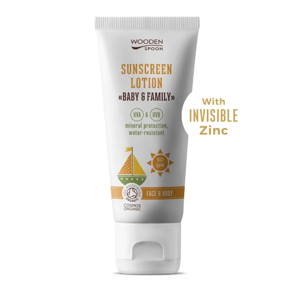 WOODEN SPOON Opalovací tělové mléko Baby & Family SPF 30 (100ml) - EXPIRACE 01/27 - SLEVA 20%
