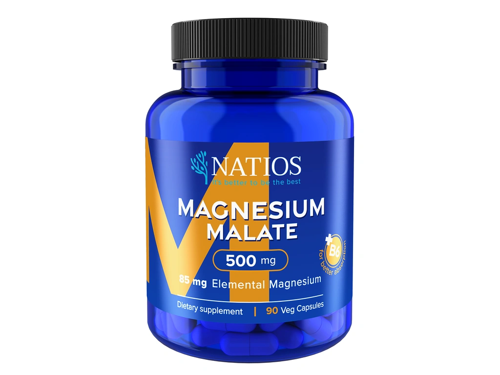 NATIOS Magnesium Malate 500 mg + B6, (elem. hořčík 85 mg) (90 veg. kapslí)