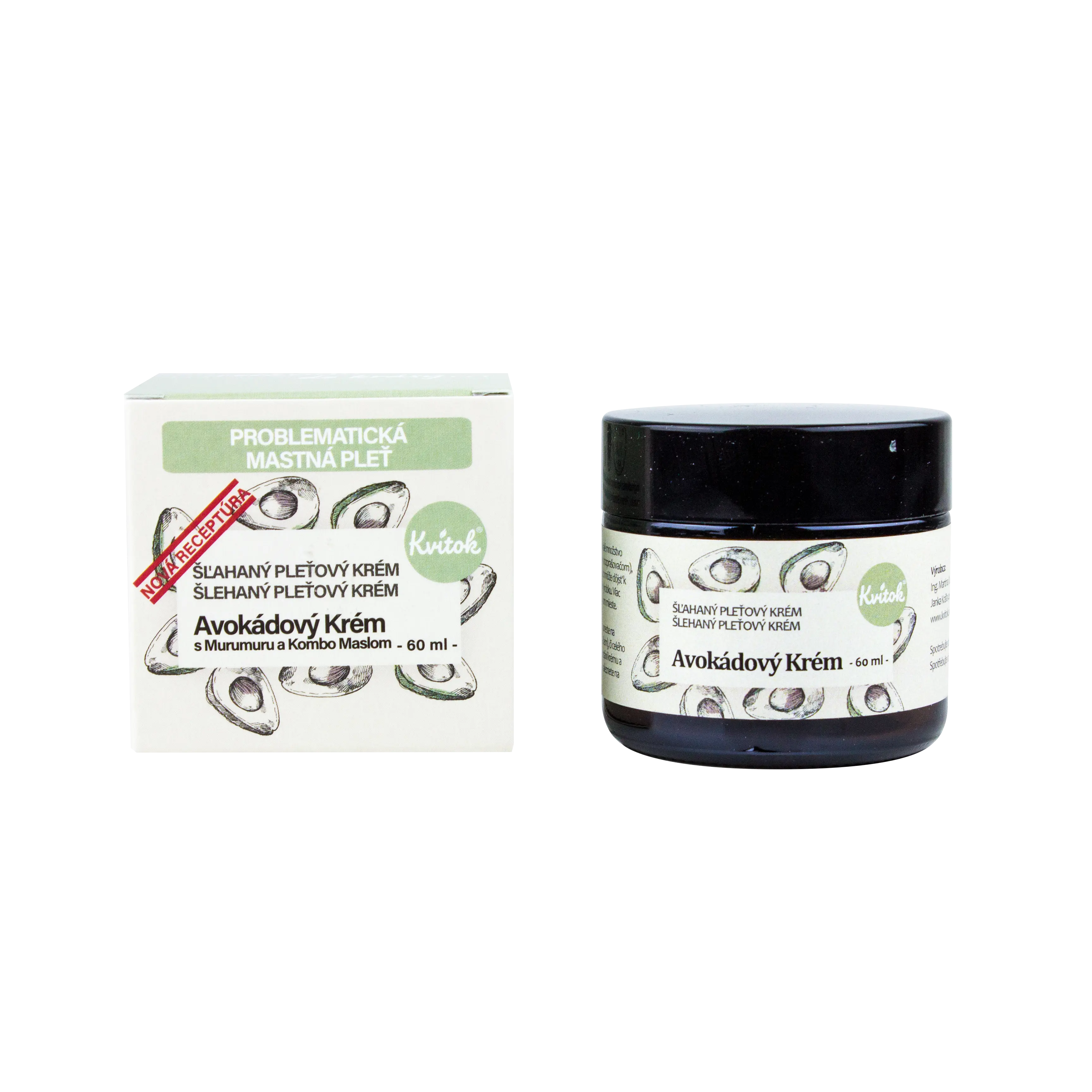 KVITOK Avokádový krém s Murumuru a Kombo máslem pro mastnou/problematickou pleť (60ml)