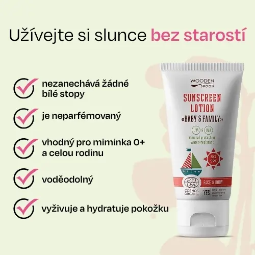 WOODEN SPOON Opalovací tělové mléko Baby & Family SPF 50 (50ml) - EXPIRACE 01/27 - SLEVA 20%