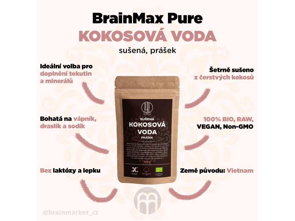 BrainMax Pure Kokosová voda BIO prášek (250g)