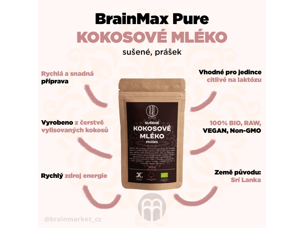 BrainMax Pure Kokosové mléko BIO prášek (250g)