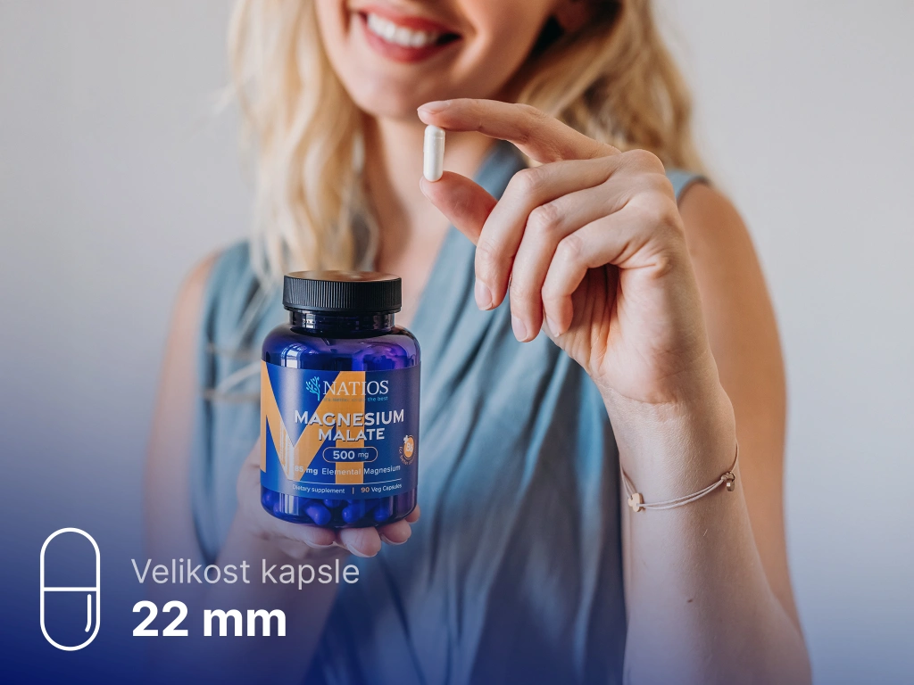 NATIOS Magnesium Malate 500 mg + B6, (elem. hořčík 85 mg) (90 veg. kapslí)