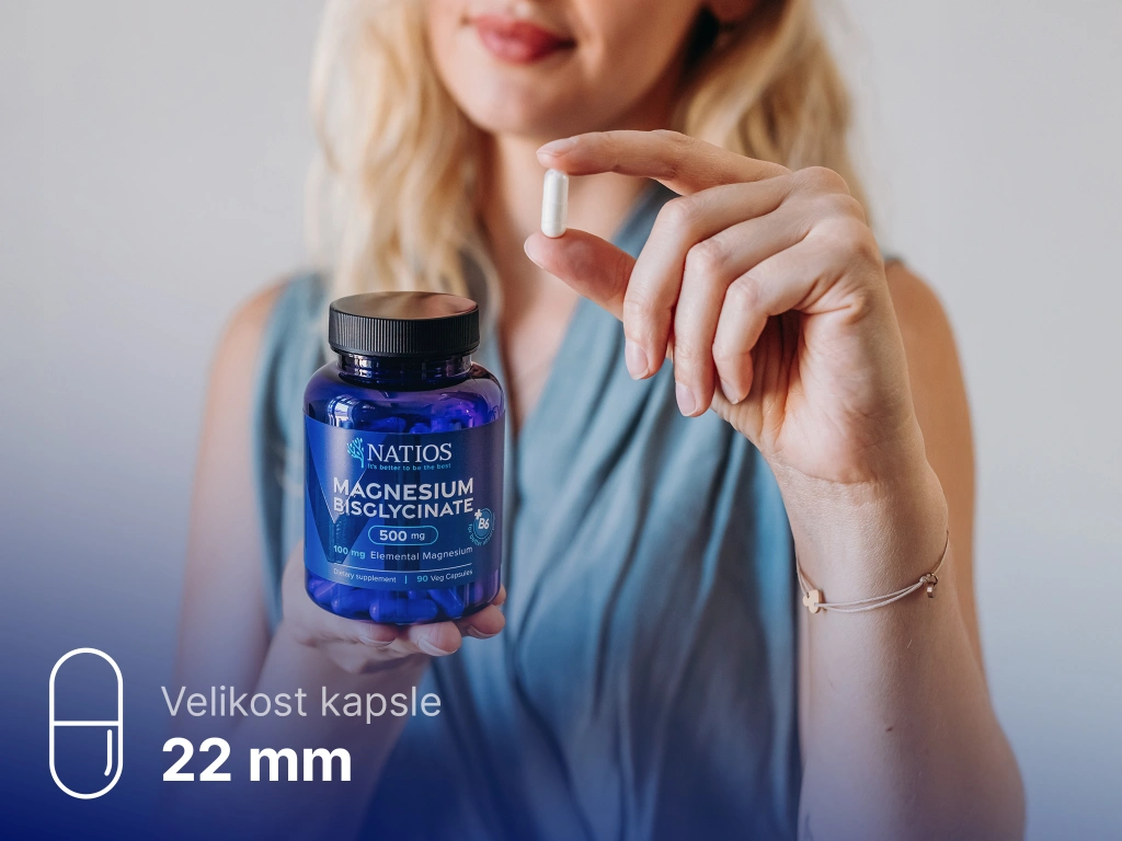 NATIOS Magnesium Bisglycinate 500 mg + B6, (elem. hořčík 100 mg) (90 veg. kapslí)