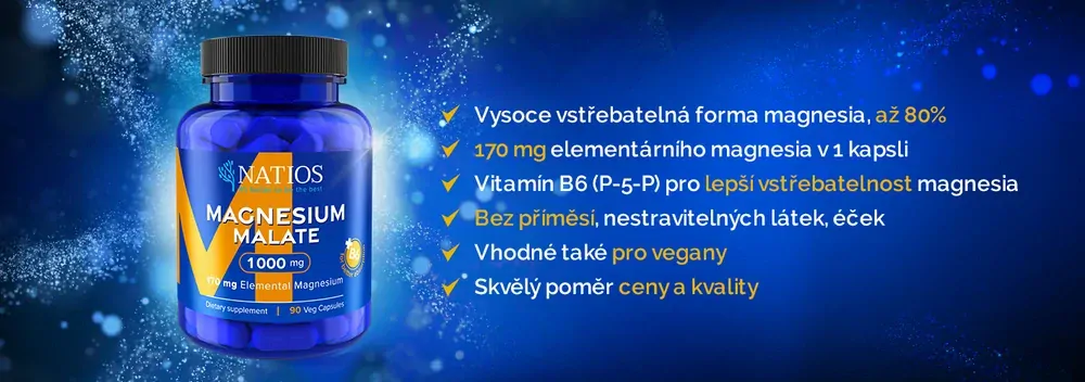 NATIOS Magnesium Malate 1000 mg + B6, 90 veg. kapslí, (elem. hořčík 170 mg)