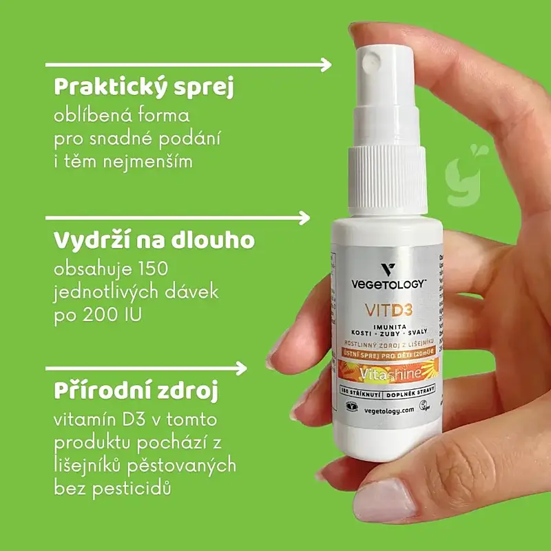Vegetology Vit D3 Vitashine ve spreji, 1000IU (20ml)