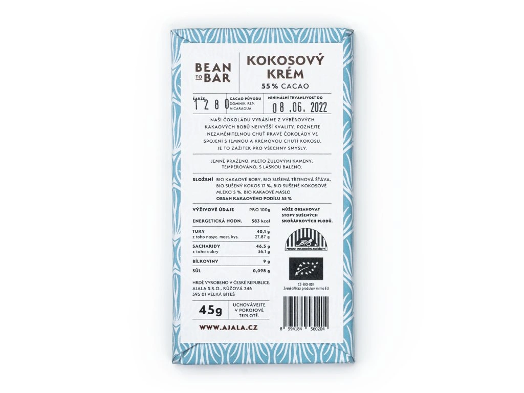 AJALA CHOCOLATE Kokosový krém 55% Cacao (45g) 