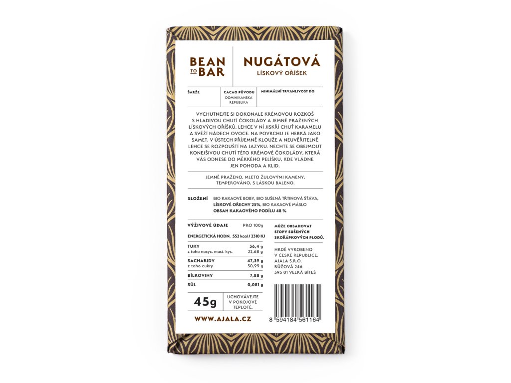 AJALA CHOCOLATE Nugátová - lískový oříšek 48% Cacao (45g)