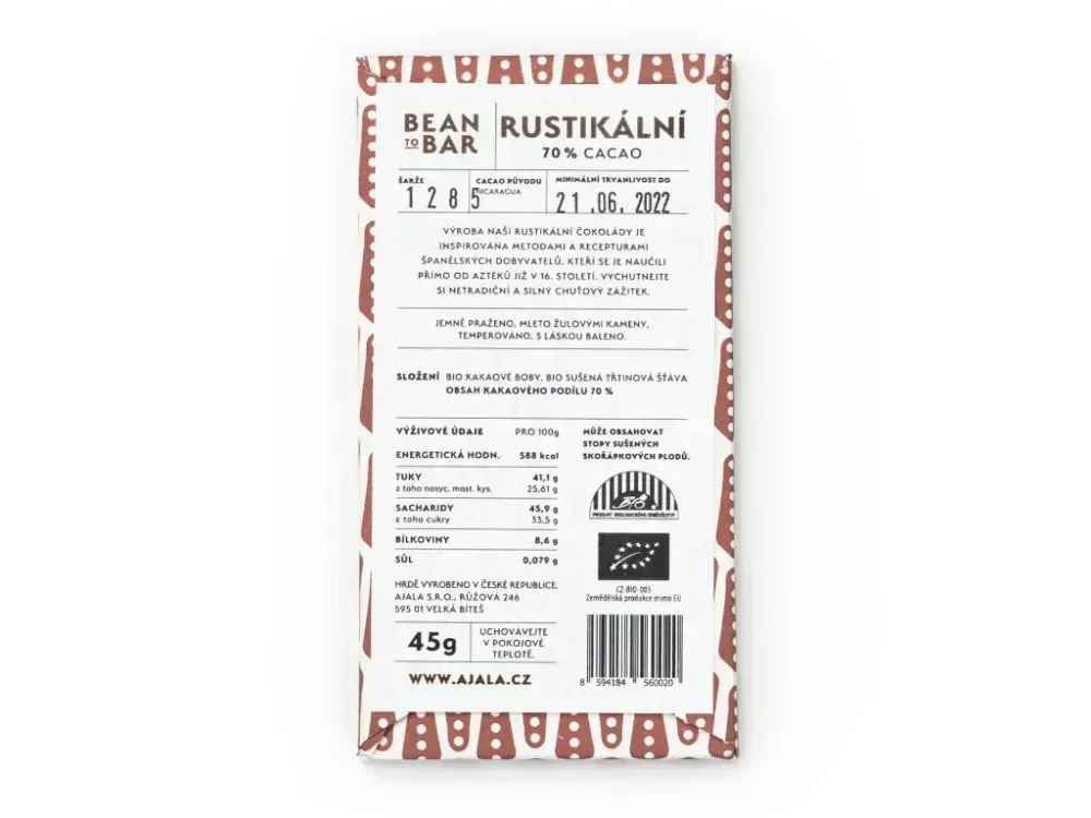 AJALA CHOCOLATE Rustikální 70% Cacao (45g)