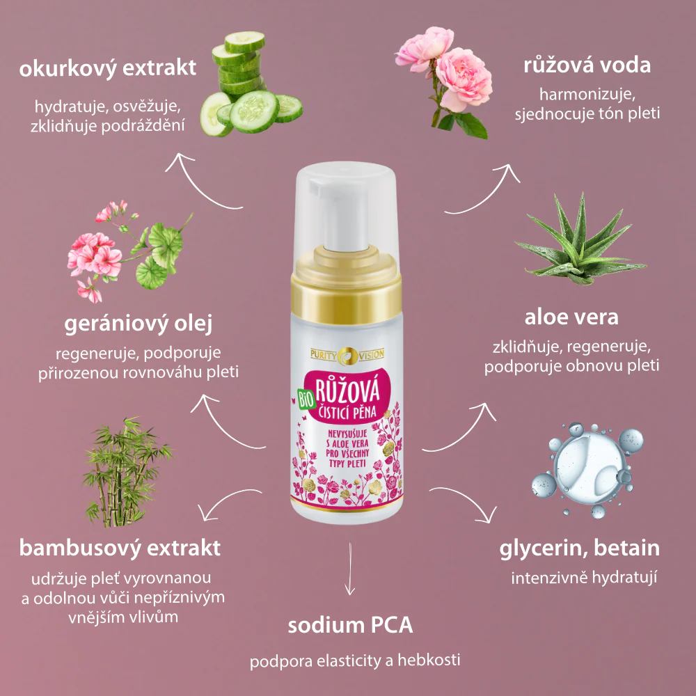 PURITY VISION Bio Růžová čisticí pěna (90ml)