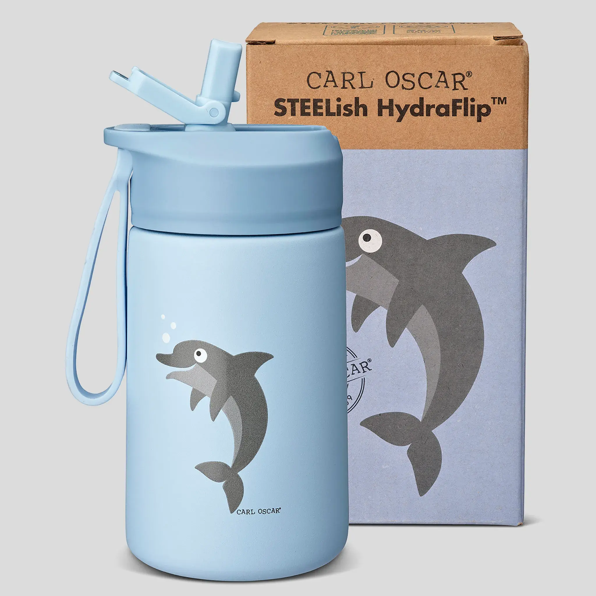 CARL OSCAR STEELish HydraFlip™ Láhev na vodu 0,4l - delfín