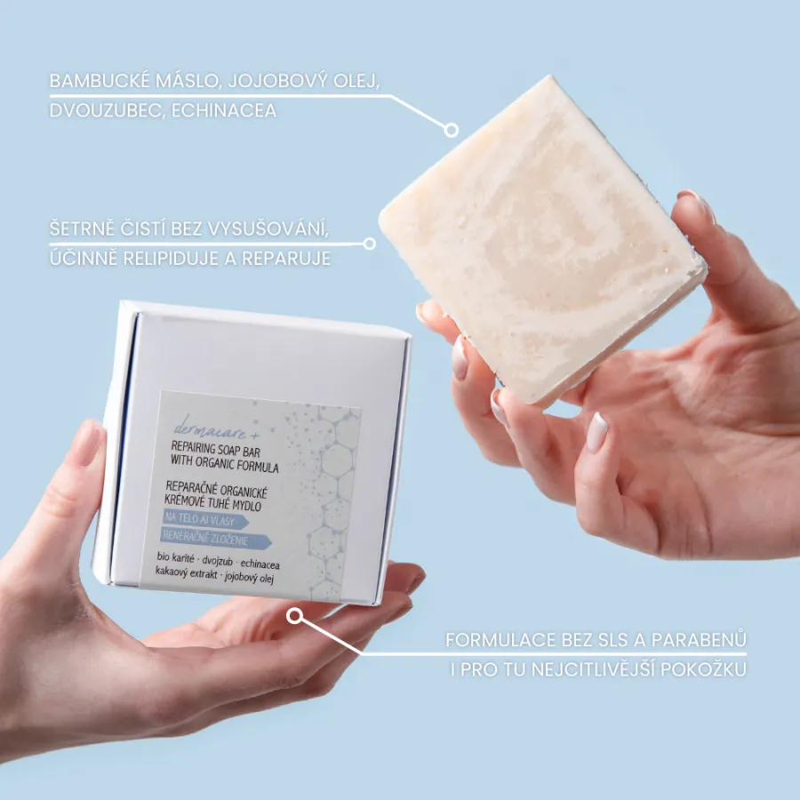 Soaphoria DERMACARE+ Reparační organické tuhé mýdlo pro účinnou relipidaci  (150g)